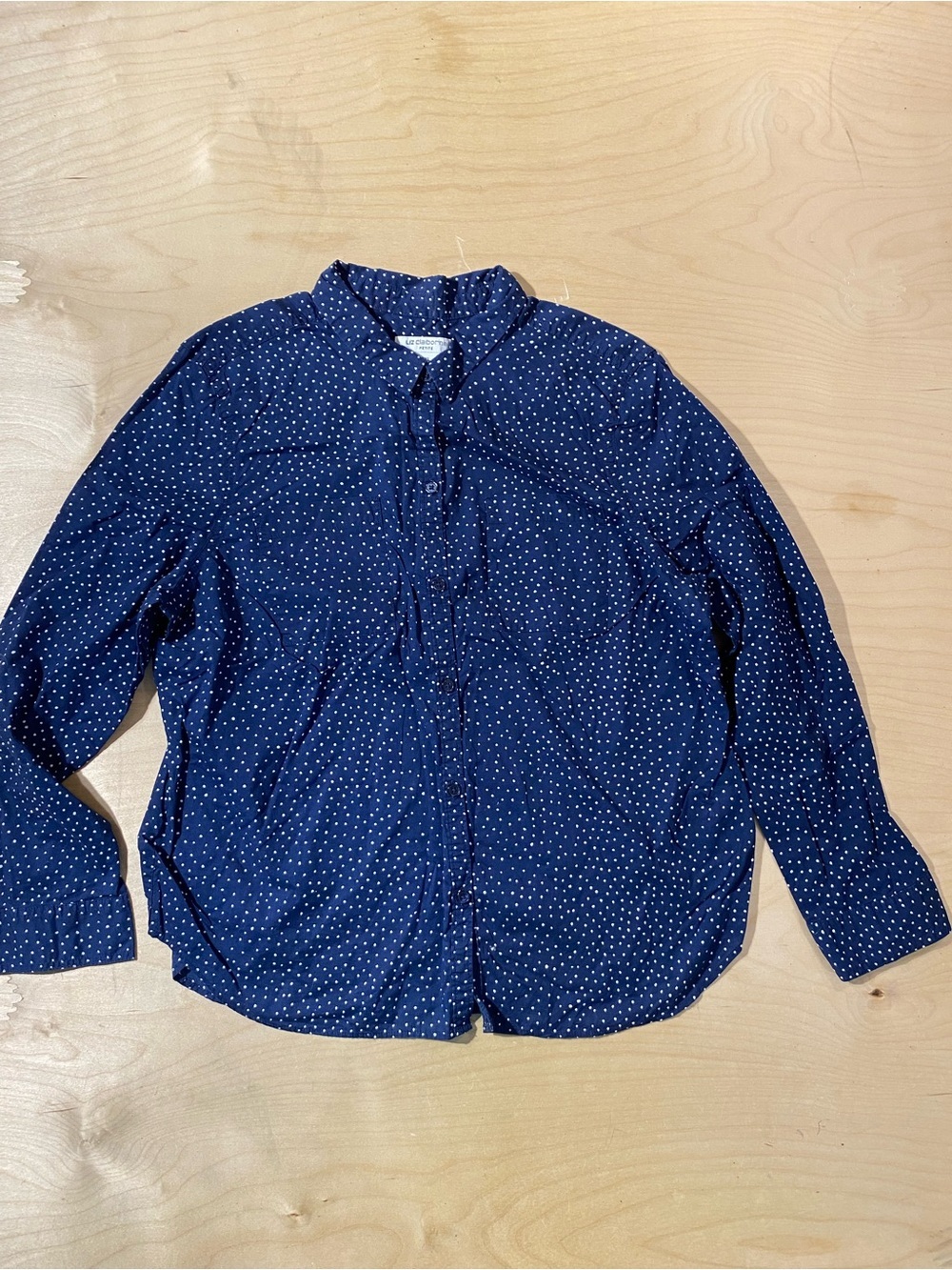 Liz Claiborne Navy Blue Dot-Print Button Down Shirt PXL (SB)